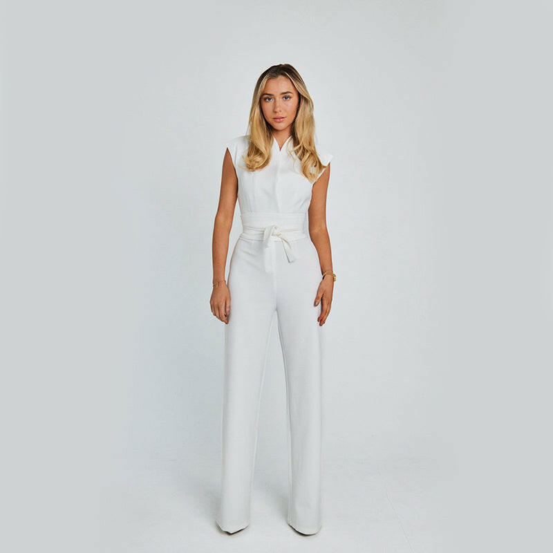 Yasmine Sleeveless jumpsuit with wide legs Beige