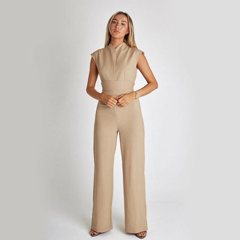 Yasmine Sleeveless jumpsuit with wide legs Beige